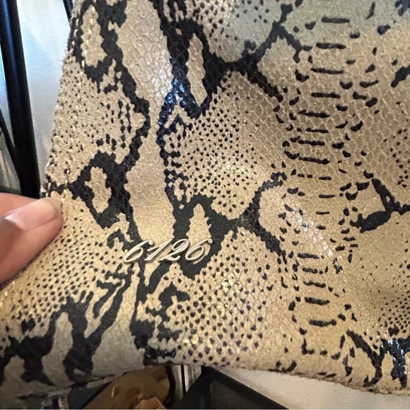 6126 Tan Snake Print Convertible Satchel Handbag Crossbody - Picture 3 of 11